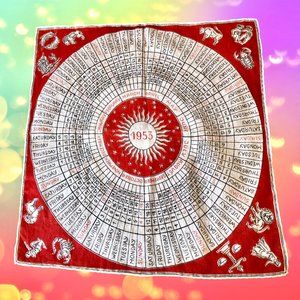 Vintage 1953 Astrology Calendar Zodiac Signs Scarf Handkerchief 11" Square